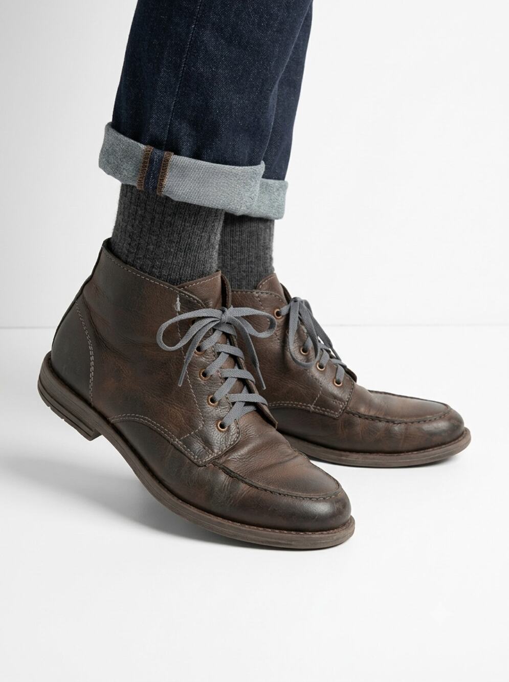 ROAN Chukka Ankle Boots Men's 9 Brown Distressed Leather Lace Up Moc Toe Outdoor
